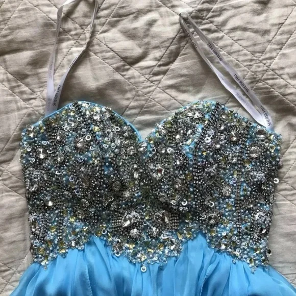SHERRI HILL Blue beaded embellished gemstone rhinestone chiffon dress - Picture 2 of 5